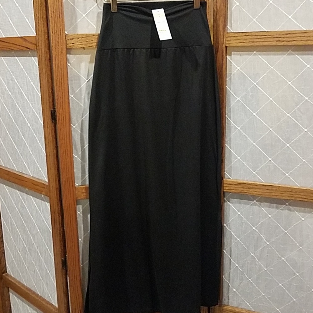 Agnes & Dora Maxi Skirt Black Side Slit Size S L - Picture 2 of 5